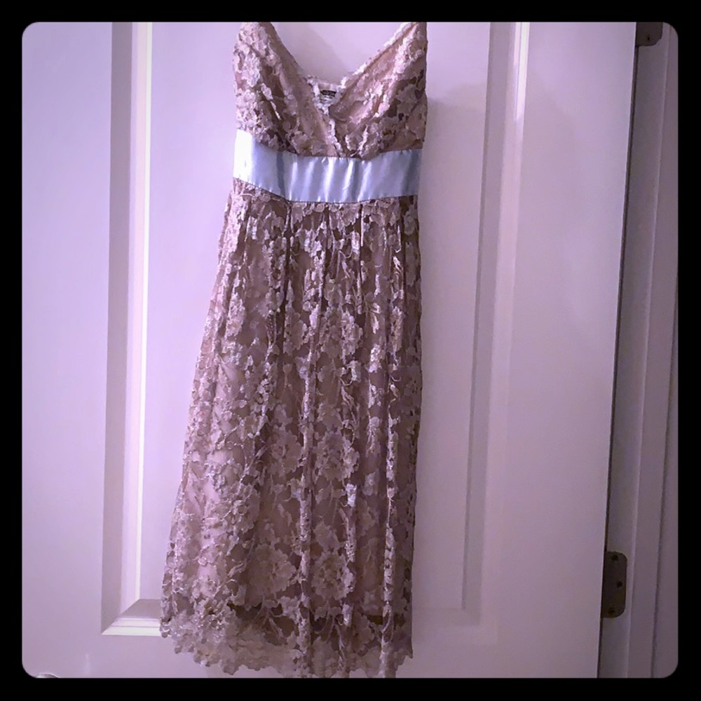 Necessary Objects brand beige lace dress w/bow